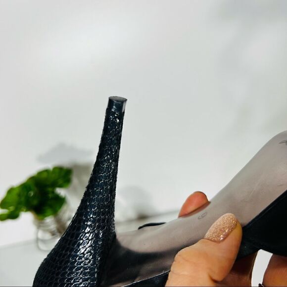 Charles by Charles David Black Satin Snakeskin Stiletto Heels Ankle Strap - Picture 11 of 14